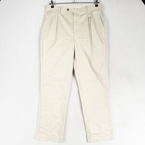 Roundtree & Yorke Pants Mens 36 x 34 Beige Khaki Chinos Pleated Cotton Classic